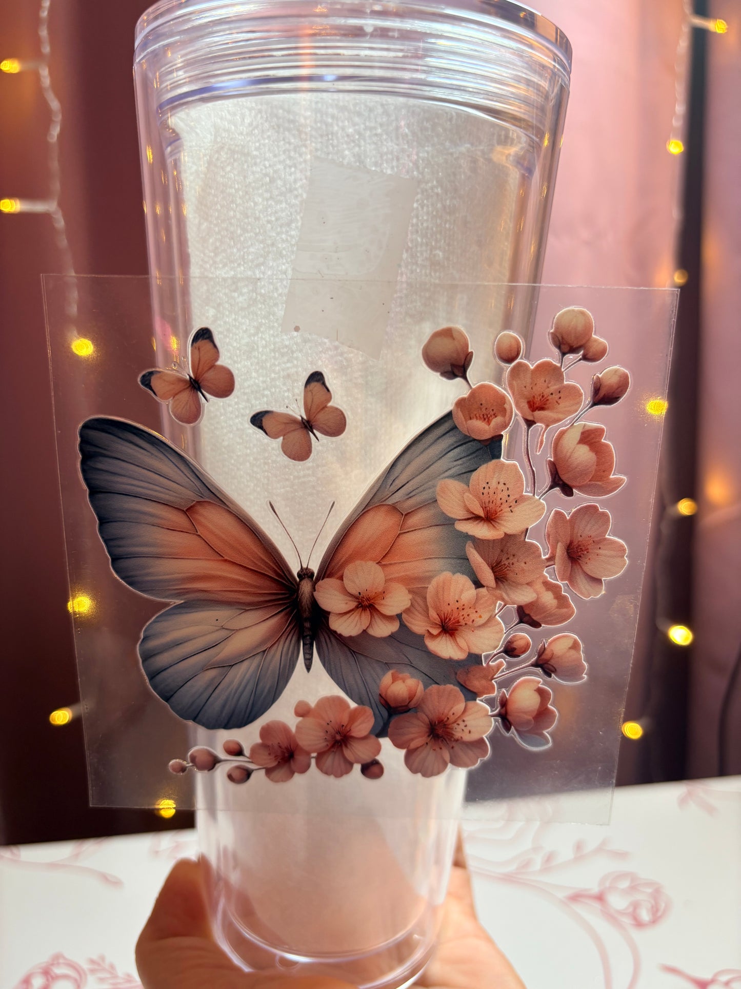 Butterfly with Flowers Cup Decal
